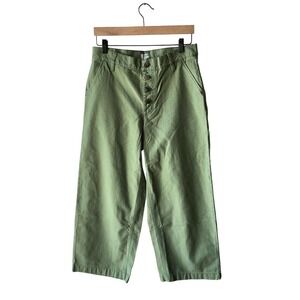 J. Crew Size 28 Green Button Fly Canvas Cropped Gaucho Pants - New